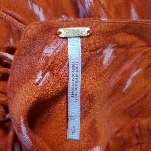 Free People Sze M Dress Mini Sleeveless Open Back Orange Abstract Chiffon Pocket - Picture 10 of 11